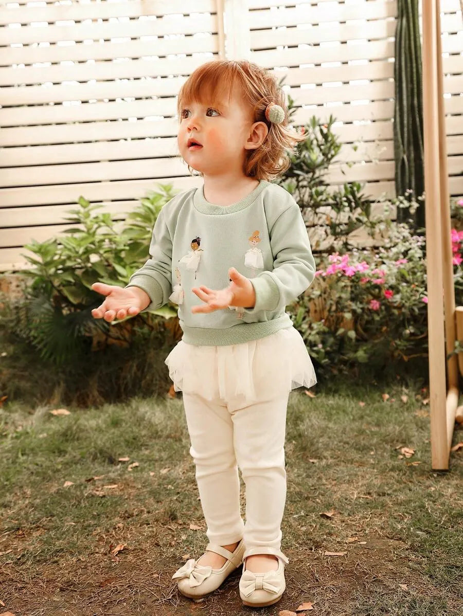 conjunto infantil para meninas com moletom de bailarina e calça com tule delicado Varialle