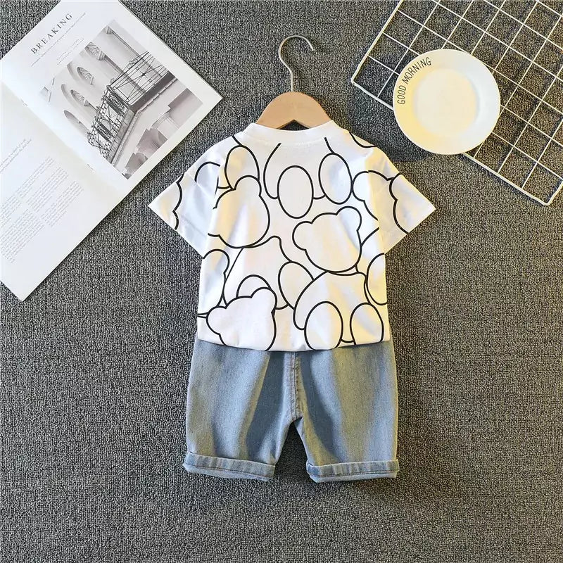 Conjunto Urso Aventureiro - Camiseta e Bermuda Jeans - Varialle