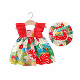 Conjunto Verão Bebê Menina: Vestido e Chapéu Estampa Tropical - 9 Meses a 3 Anos | LANÇAMENTO BLACK FRIDAY - Varialle