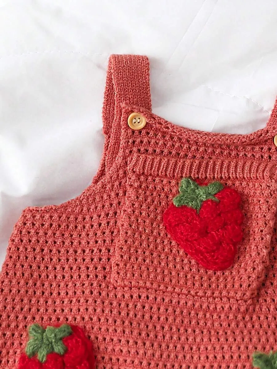 macacão de tricô para bebê menina com bordado de morangos e estilo aconchegante Varialle