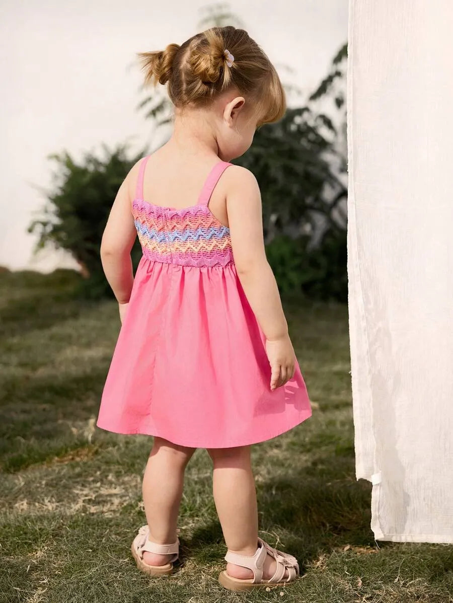 vestido infantil feminino rosa com flor em croche para bebes de 6 meses a 3 anos Varialle