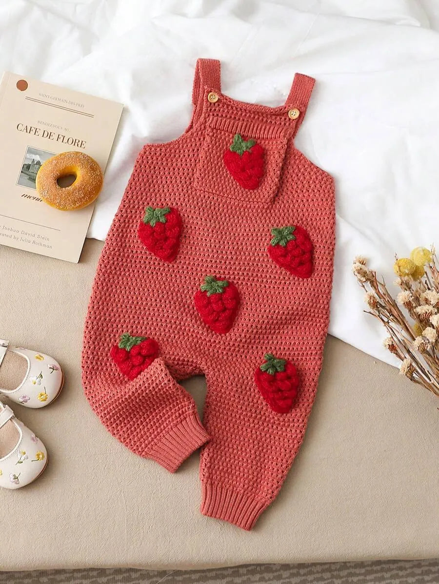macacão de tricô para bebê menina com bordado de morangos e estilo aconchegante Varialle