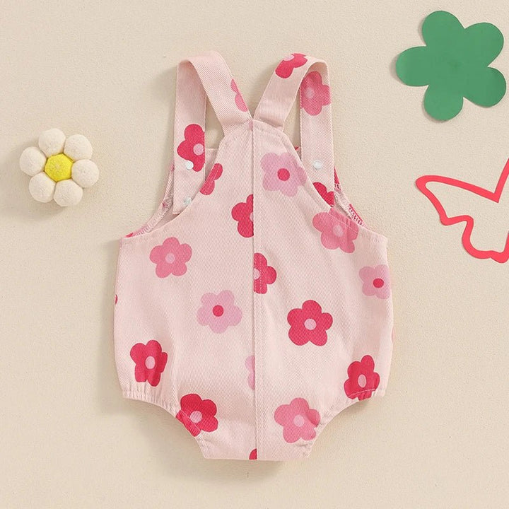 Macacão Jeans Florido Sem Mangas para Bebê Menina 0 - 18 Meses - Varialle