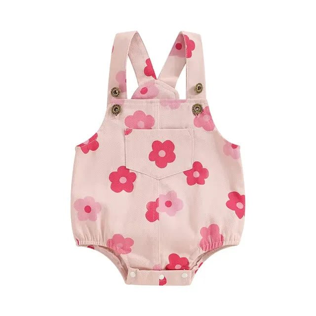 Macacão Jeans Florido Sem Mangas para Bebê Menina 0 - 18 Meses - Varialle