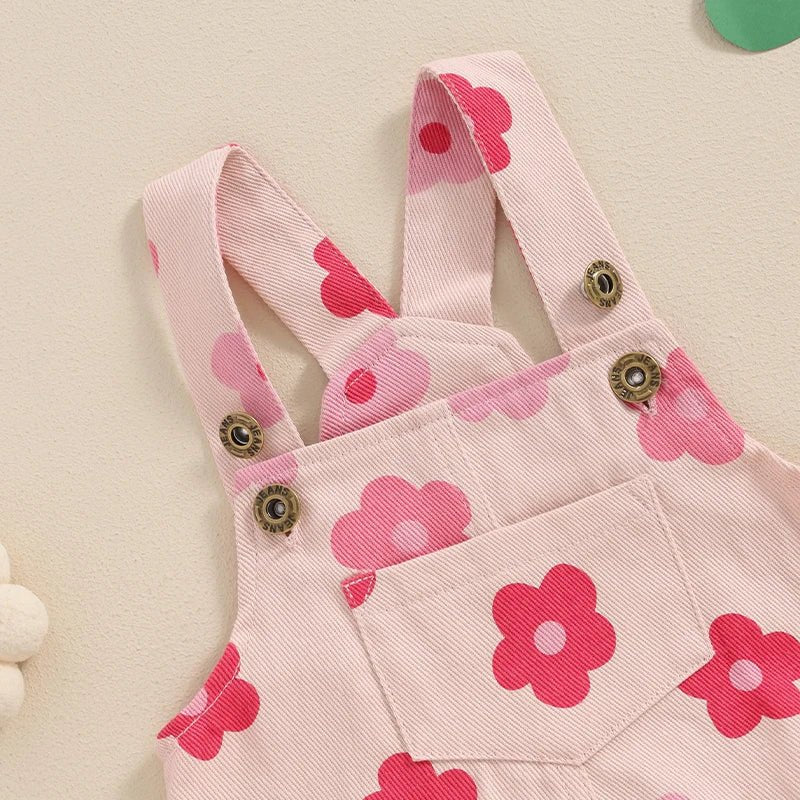 Macacão Jeans Florido Sem Mangas para Bebê Menina 0 - 18 Meses - Varialle