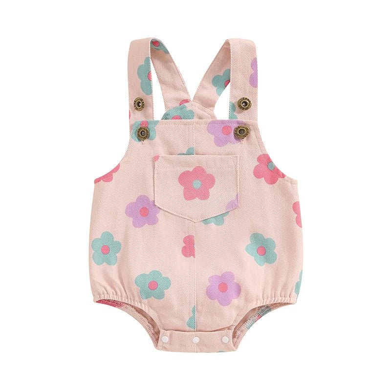 Macacão Jeans Florido Sem Mangas para Bebê Menina 0 - 18 Meses - Varialle