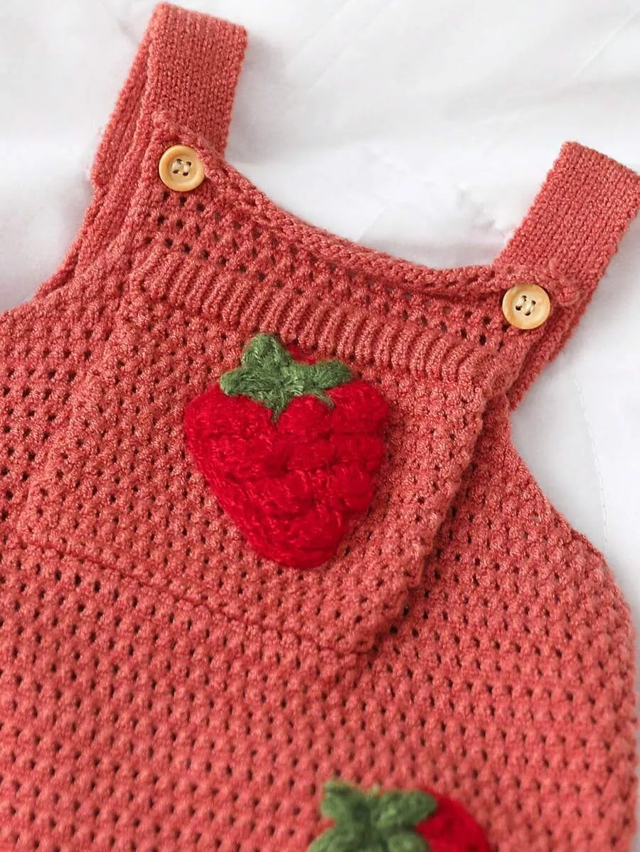 macacão de tricô para bebê menina com bordado de morangos e estilo aconchegante Varialle