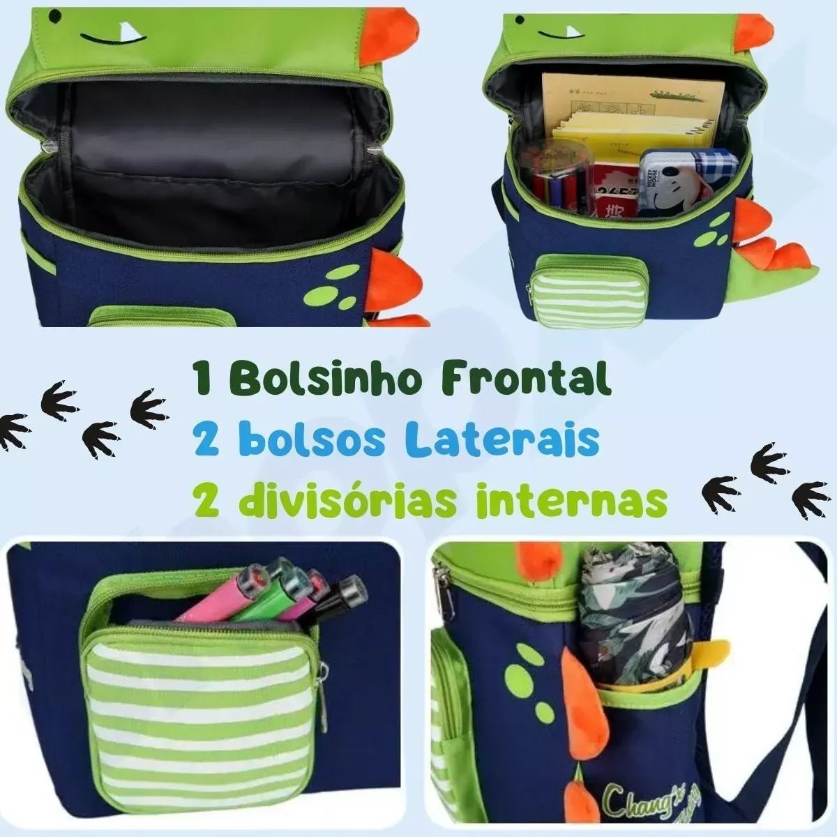 Mochila Infantil Dino Amigável com Pelúcia - Varialle