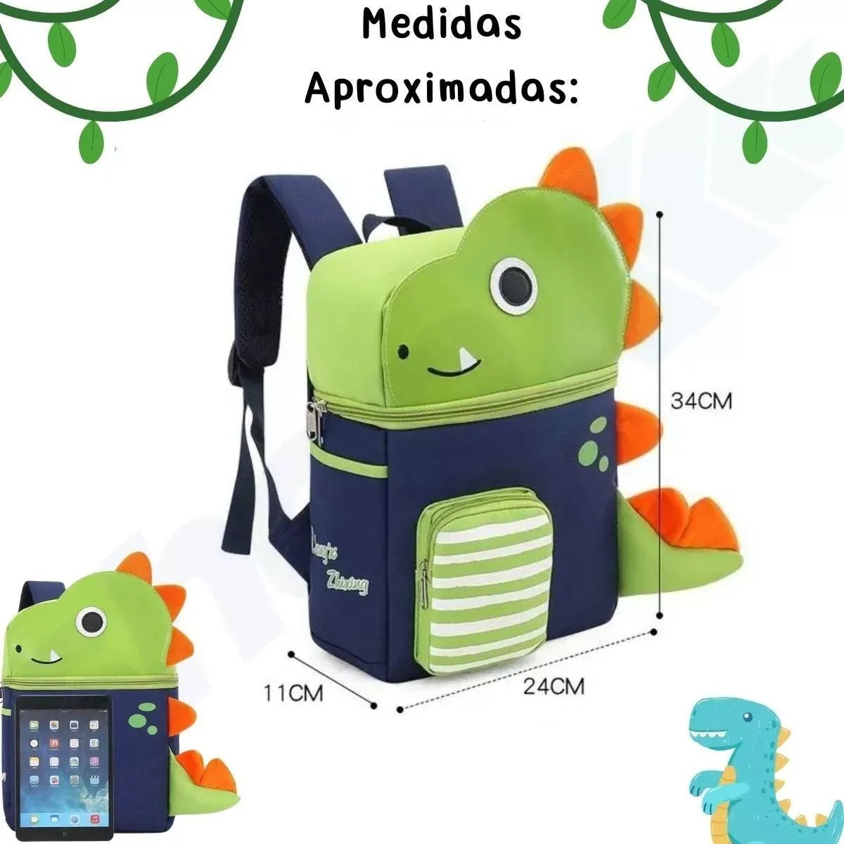 Mochila Infantil Dino Amigável com Pelúcia - Varialle