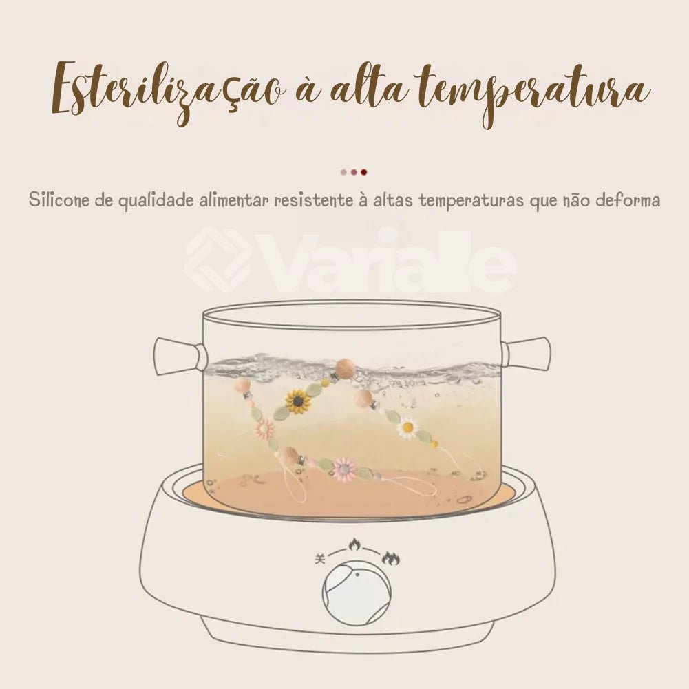 Prendedor de Chupeta Feito a Mão - Petalinha Baby | Silicone e Madeira Natural de Alta Qualidade - Varialle