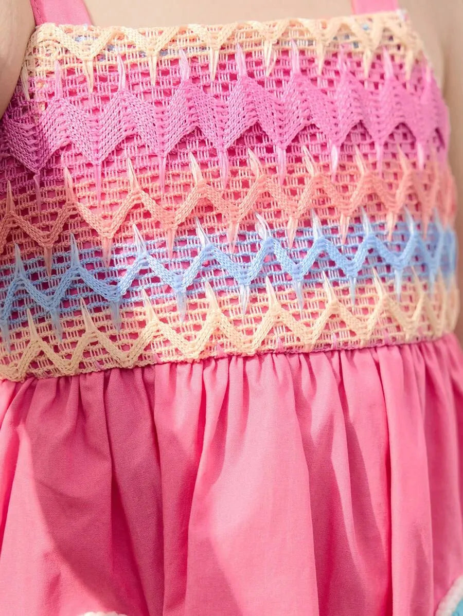 vestido infantil feminino rosa com flor em croche para bebes de 6 meses a 3 anos Varialle
