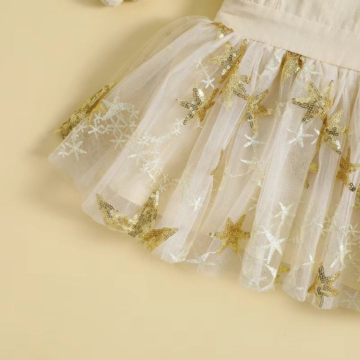 Vestido Bebê Menina com Saia de Tule e Bordado de Estrelas - 6 a 24 Meses - Varialle