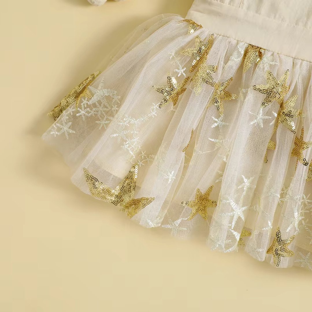 Vestido Bebê Menina com Saia de Tule e Bordado de Estrelas - 6 a 24 Meses - Varialle
