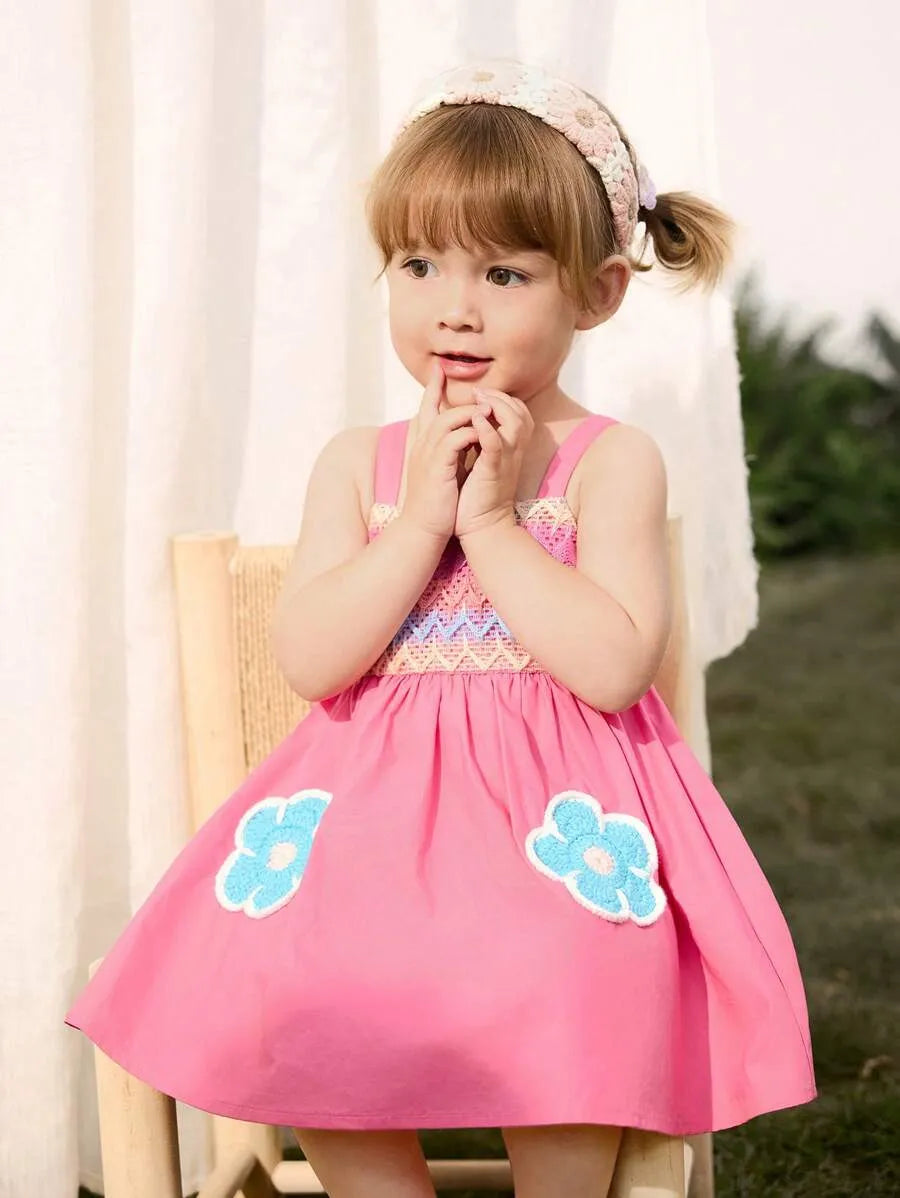 vestido infantil feminino rosa com flor em croche para bebes de 6 meses a 3 anos Varialle