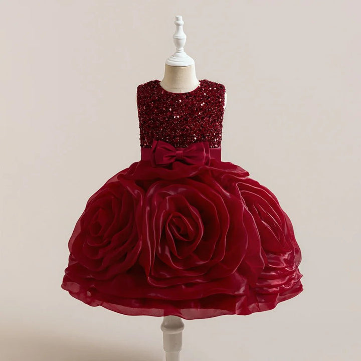 Vestido de Festa Infantil com Lantejoulas e Flores - Varialle