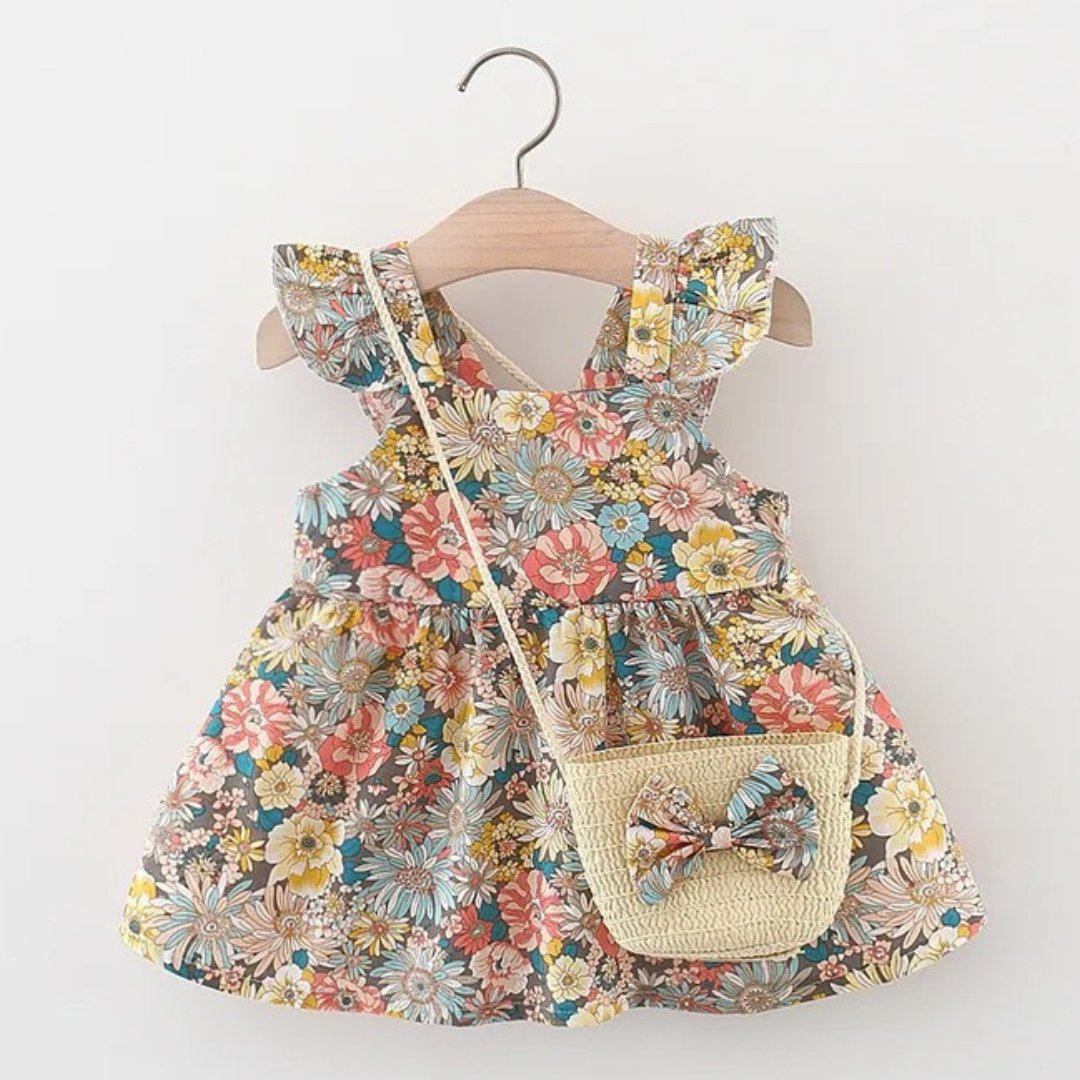 Vestido Infantil em Algodão com Bolsa de Palha - Vestita - Varialle
