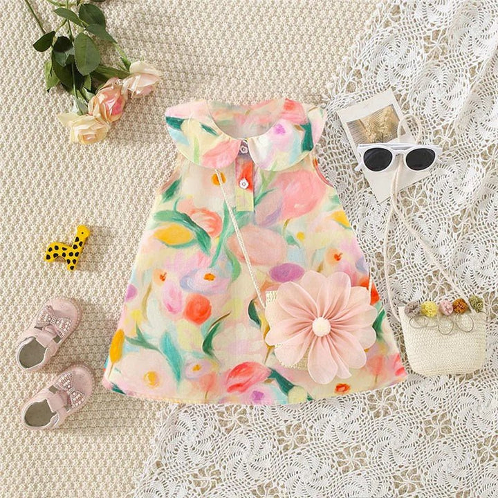 Vestido Infantil Floral Colorido com Bolsa - Varialle