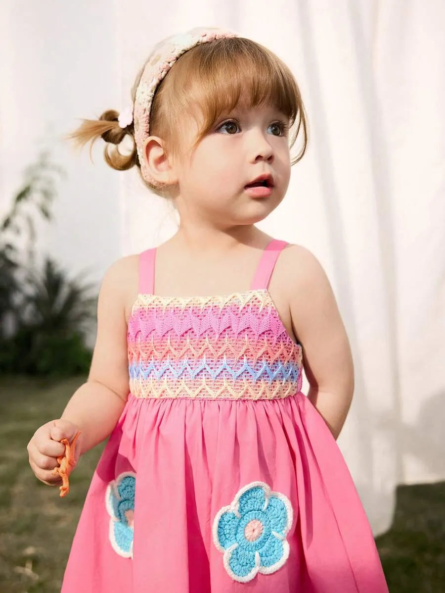 vestido infantil feminino rosa com flor em croche para bebes de 6 meses a 3 anos Varialle