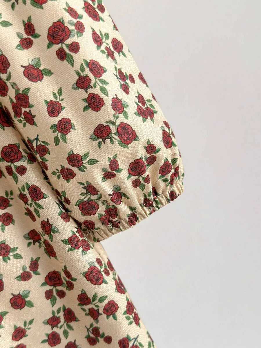 vestido floral infantil manga longa com laço marrom para meninas de 6 meses a 3 anos Varialle