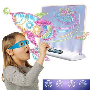 3D Magic Drawing Pad - Prancheta de Desenho com Luz LED e Óculos 3D para Crianças - Varialle