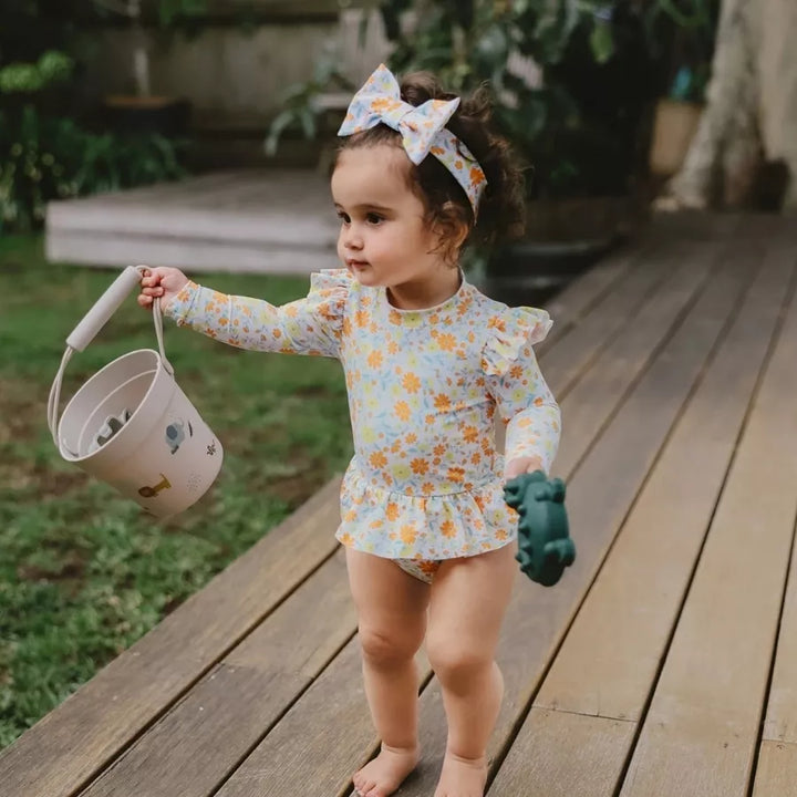 Maiô Infantil Manga Longa Floral Proteção UV com Faixa 9M a 3A