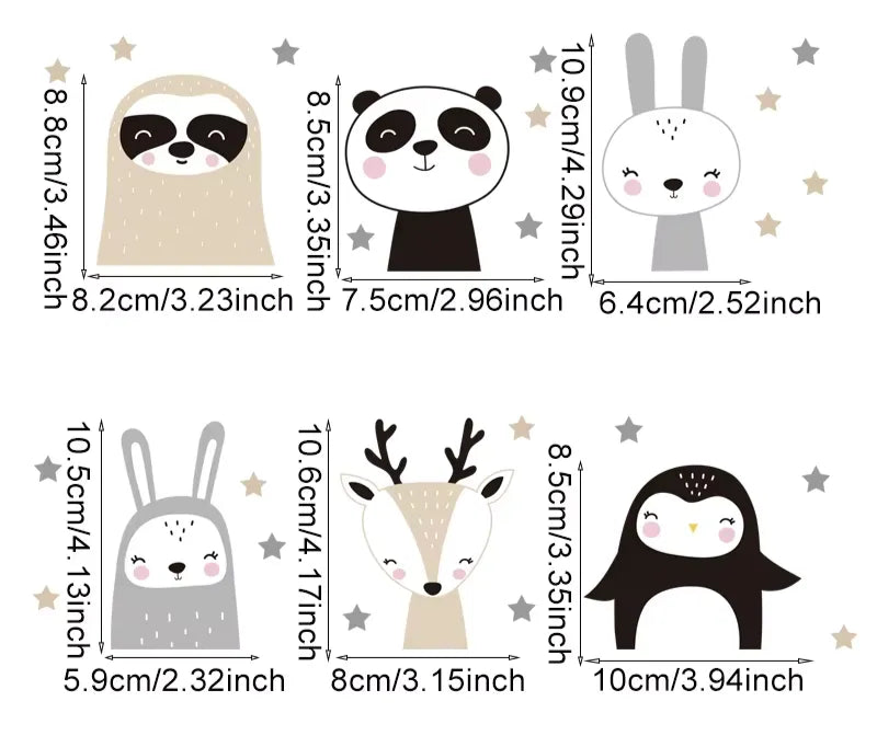 Adesivos de Parede Infantil Animais Fofos Leve 6 Pague 5 Varialle