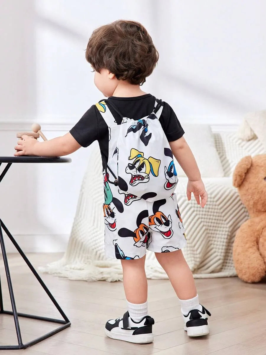 Jardineira Infantil Estampada com Bolsa Saco 0 a 3 Anos