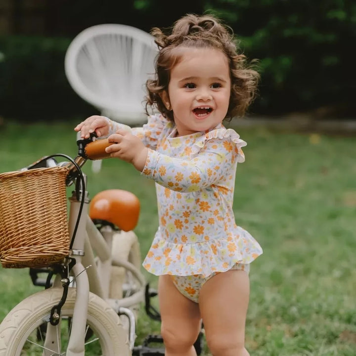 Maiô Infantil Manga Longa Floral Proteção UV com Faixa 9M a 3A