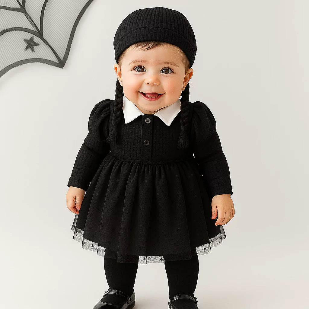 Fantasia Infantil Feminina Halloween Vestido Gótico 0 a 9 Meses