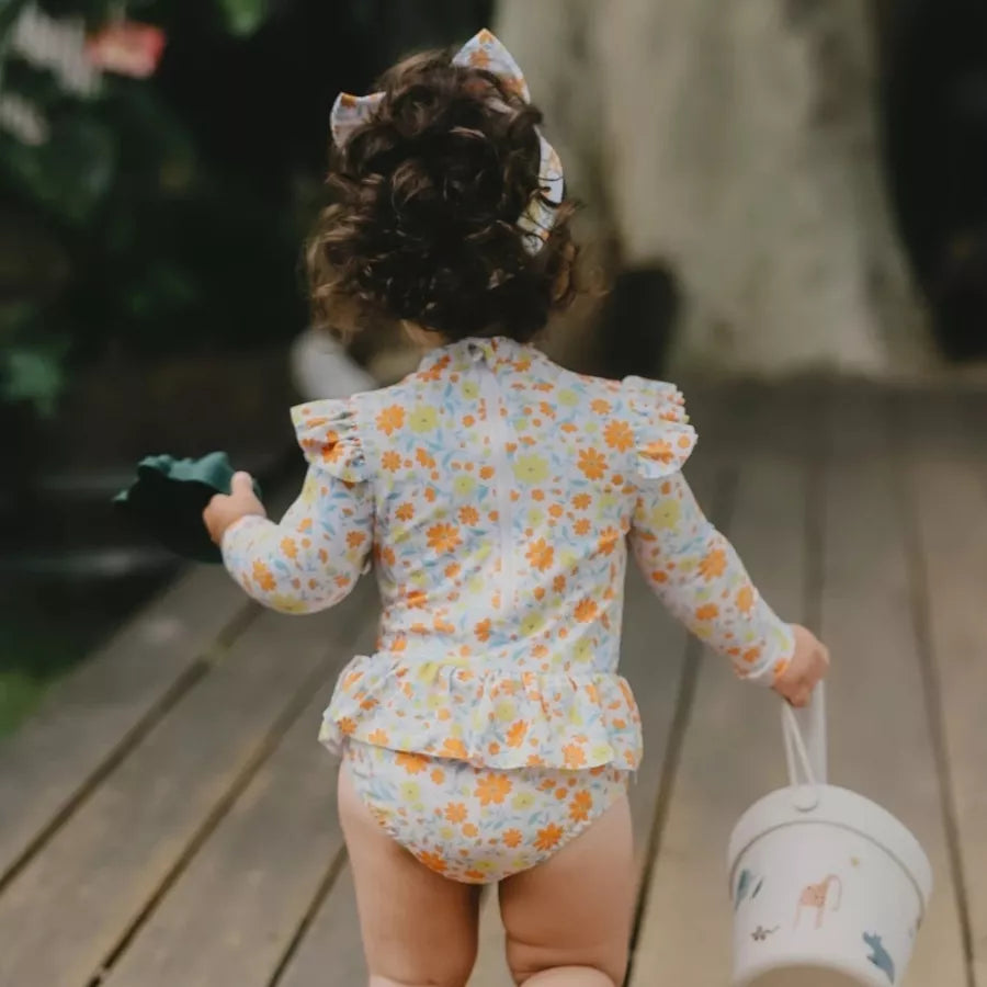 Maiô Infantil Manga Longa Floral Proteção UV com Faixa 9M a 3A