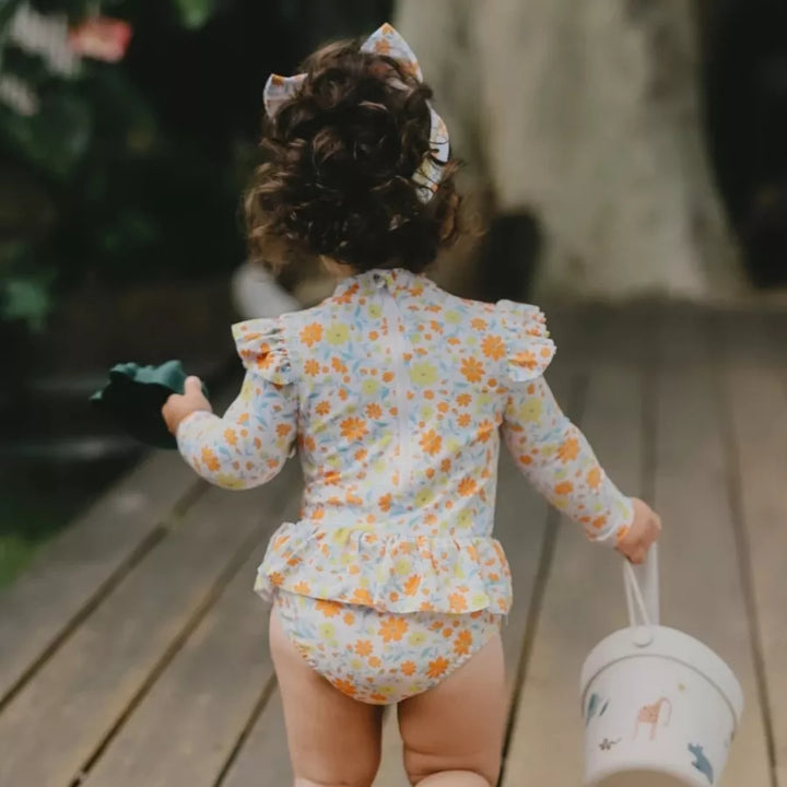 Maiô Infantil Manga Longa Floral Proteção UV com Faixa 9M a 3A