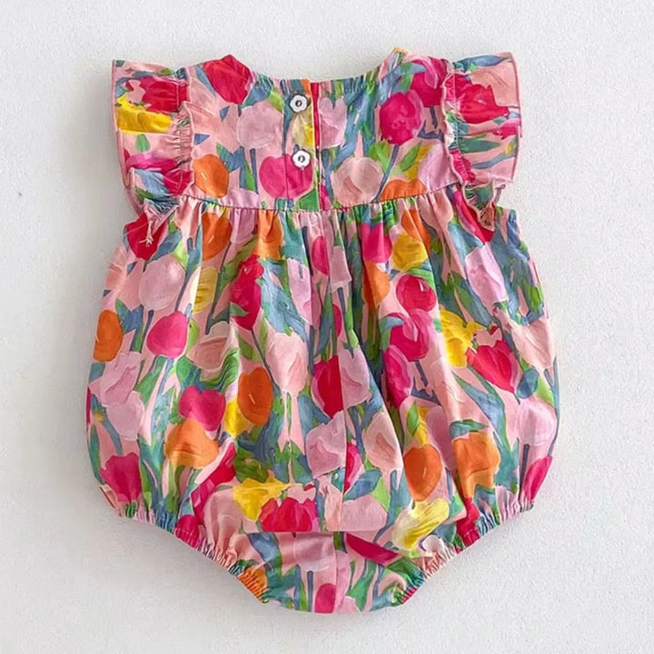 Body Bebê Menina Algodão Estampado com Tulipas - 3 a 24 Meses - Varialle