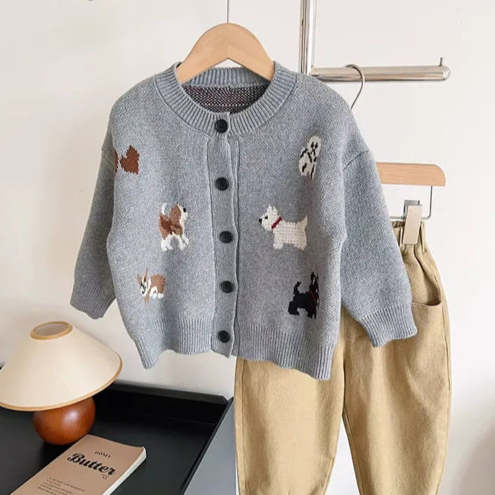 Cardigan Infantil Masculino Tricô Cachorrinhos 18M a 8A
