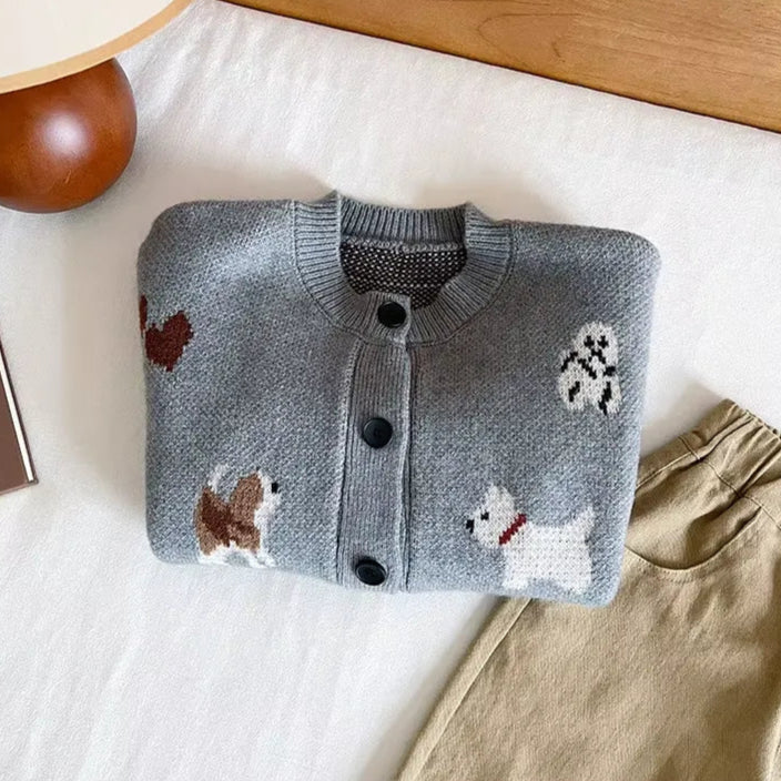 Cardigan Infantil Masculino Tricô Cachorrinhos 18M a 8A