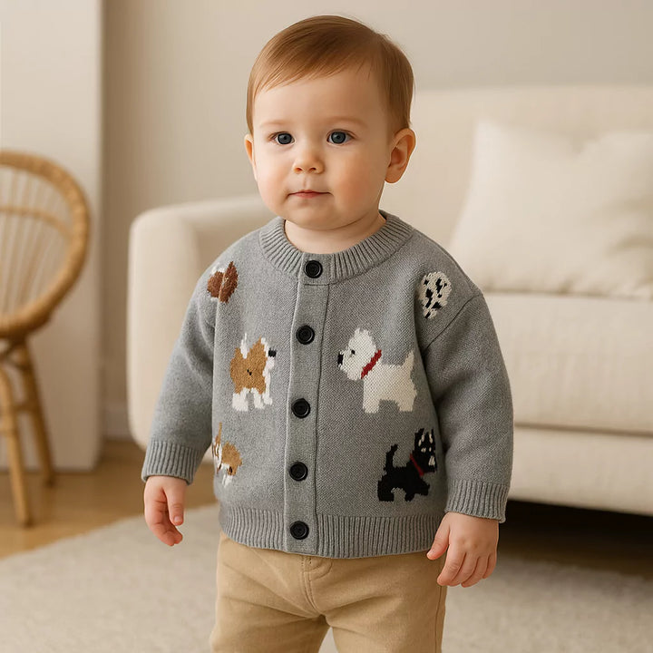 Cardigan Infantil Masculino Tricô Cachorrinhos 18M a 8A
