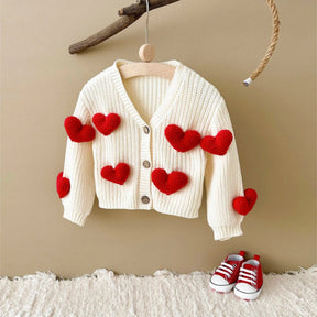 Cardigan Infantil Feminino Tricô Antialérgico e Corações 3D 6 Meses a 3 Anos Varialle