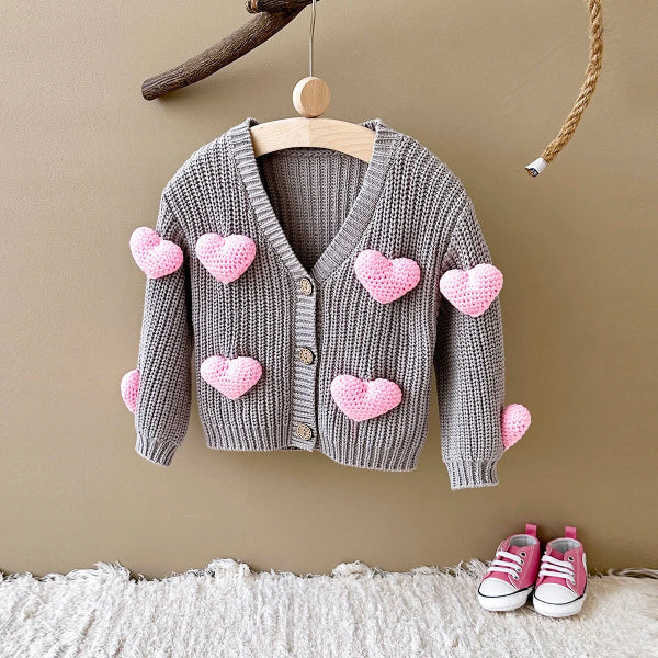 Cardigan Infantil Feminino Tricô Antialérgico e Corações 3D 6 Meses a 3 Anos Varialle