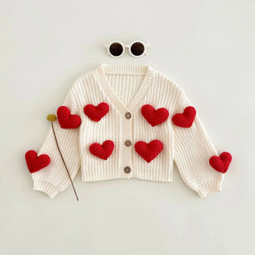 Cardigan Infantil Feminino Tricô Antialérgico e Corações 3D 6 Meses a 3 Anos Varialle