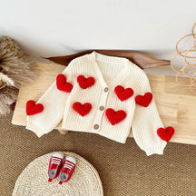 Cardigan Infantil Feminino Tricô Antialérgico e Corações 3D 6 Meses a 3 Anos Varialle