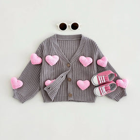 Cardigan Infantil Feminino Tricô Antialérgico e Corações 3D 6 Meses a 3 Anos Varialle