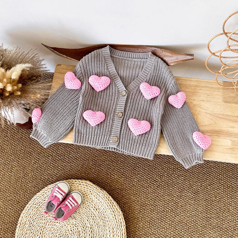 Cardigan Infantil Feminino Tricô Antialérgico e Corações 3D 6 Meses a 3 Anos Varialle