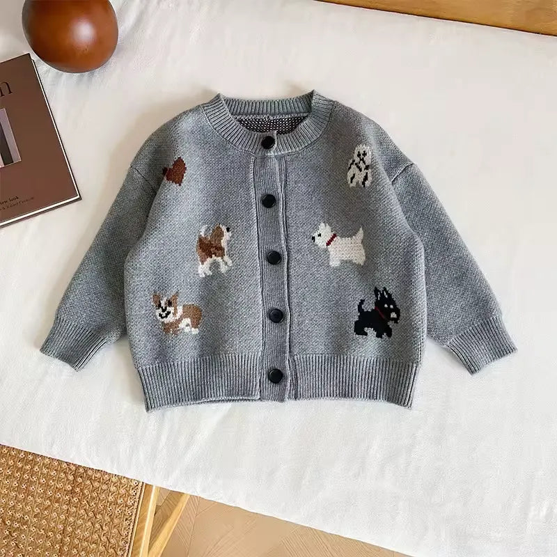 Cardigan Infantil Tricô Menino Cachorrinhos Quentinho 18M a 8A Varialle