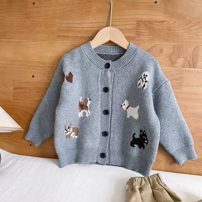 Cardigan Infantil Tricô Menino Cachorrinhos Quentinho 18M a 8A Varialle
