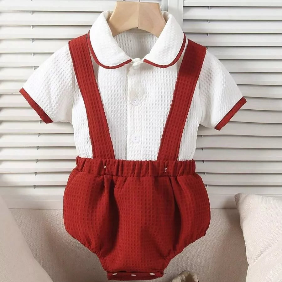 Conjunto Infantil Masculino Lord 1-18M - Camisa Polo e Bermuda Suspensório