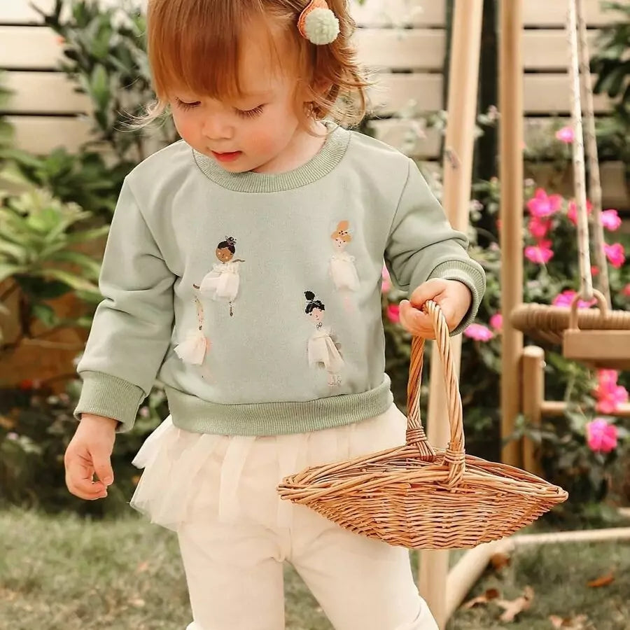 Conjunto Infantil Moletom com Tule e Estampa Bailarina 6M a 3A