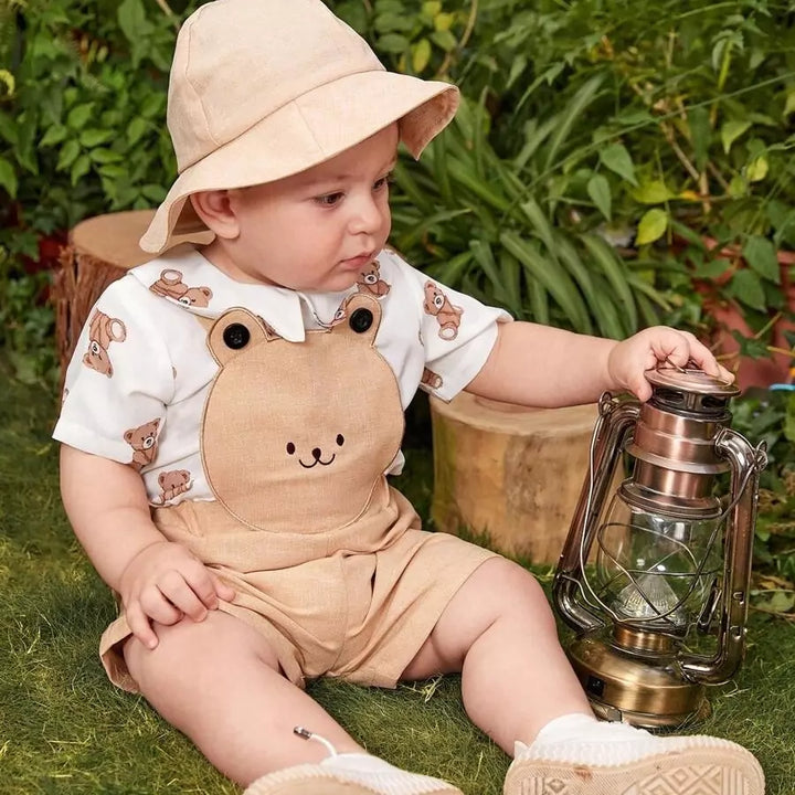 Conjunto Infantil Ursinho Explorador com Suspensório e Chapéu 6M a 3A