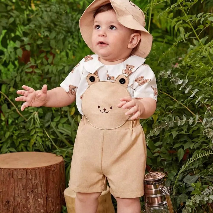 Conjunto Infantil Ursinho Explorador com Suspensório e Chapéu 6M a 3A