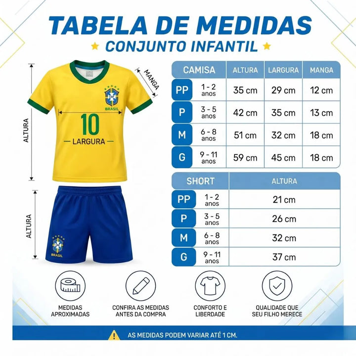 Conjunto Infantil do Brasil Camisa e Short Copa 2026