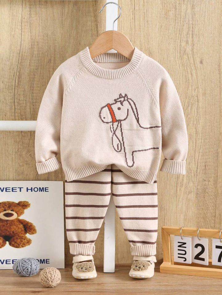 Conjunto Bebê Menino Tricô Cavalinho Calça Listrada 6 Meses a 3 Anos Varialle