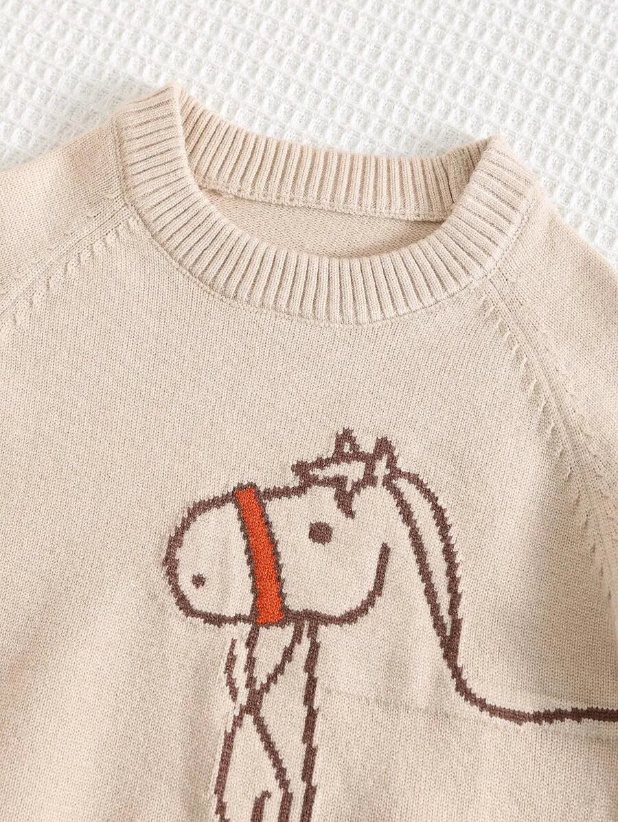 Conjunto Bebê Menino Tricô Cavalinho Calça Listrada 6 Meses a 3 Anos Varialle